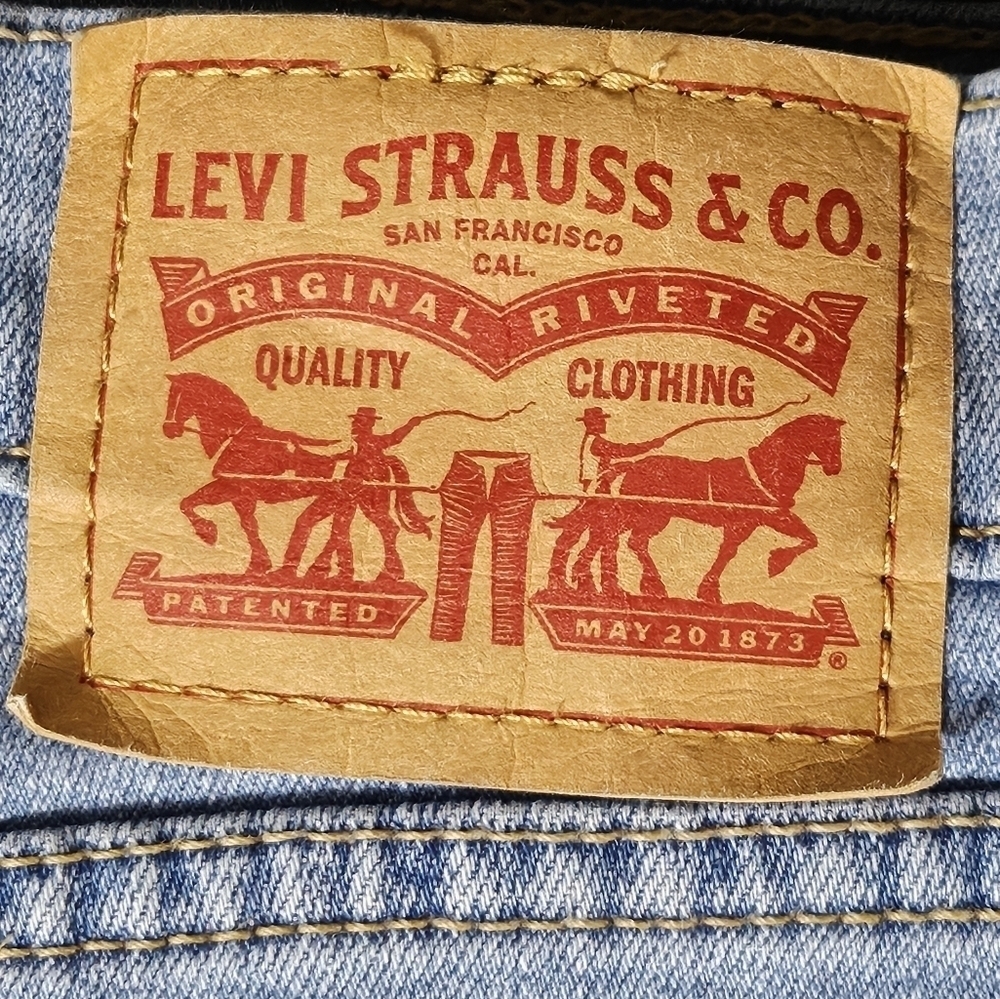 Levi Strauss Red Label Distressed  High Rise Denim Shorts Raw Hem Size 33 - Picture 3 of 8